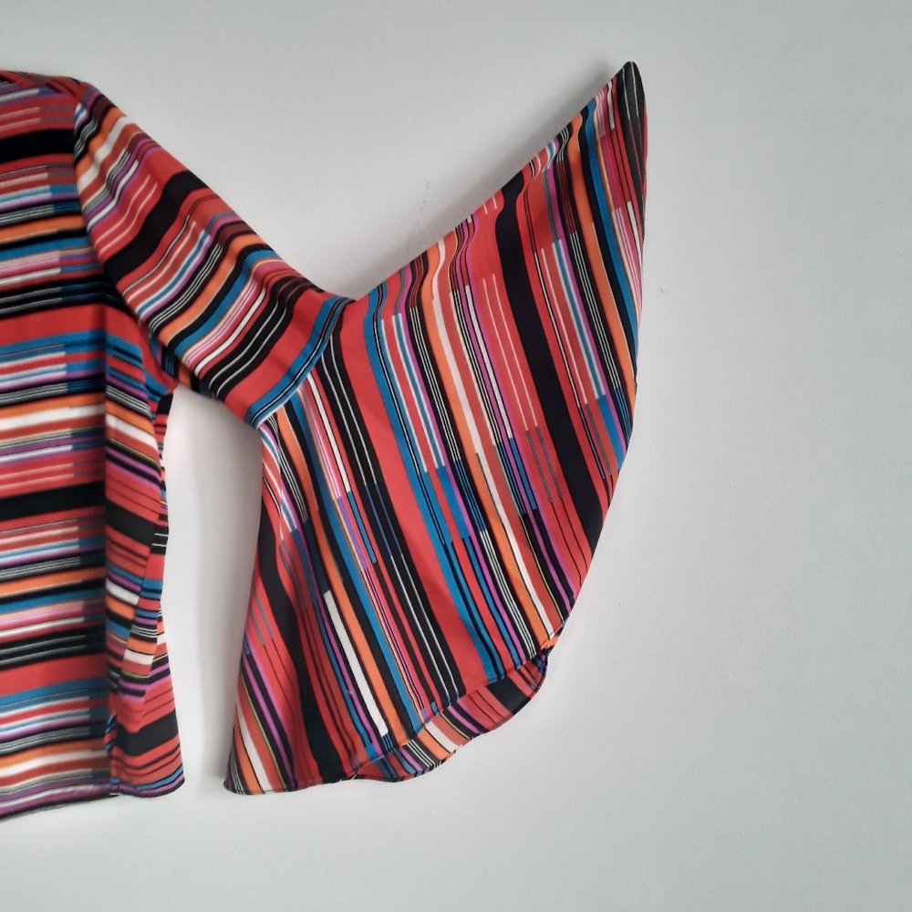 Multicolor Striped oversized bell sleeves blouse - Picture 6 of 7
